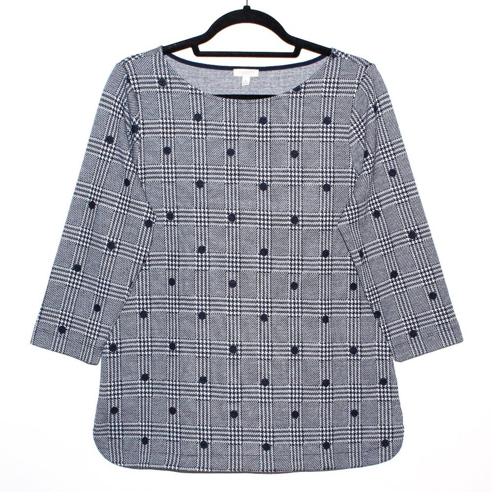 Talbots Bateau Neckline 3/4 Sleeve Polka Dot and Glen Plaid Shirt
